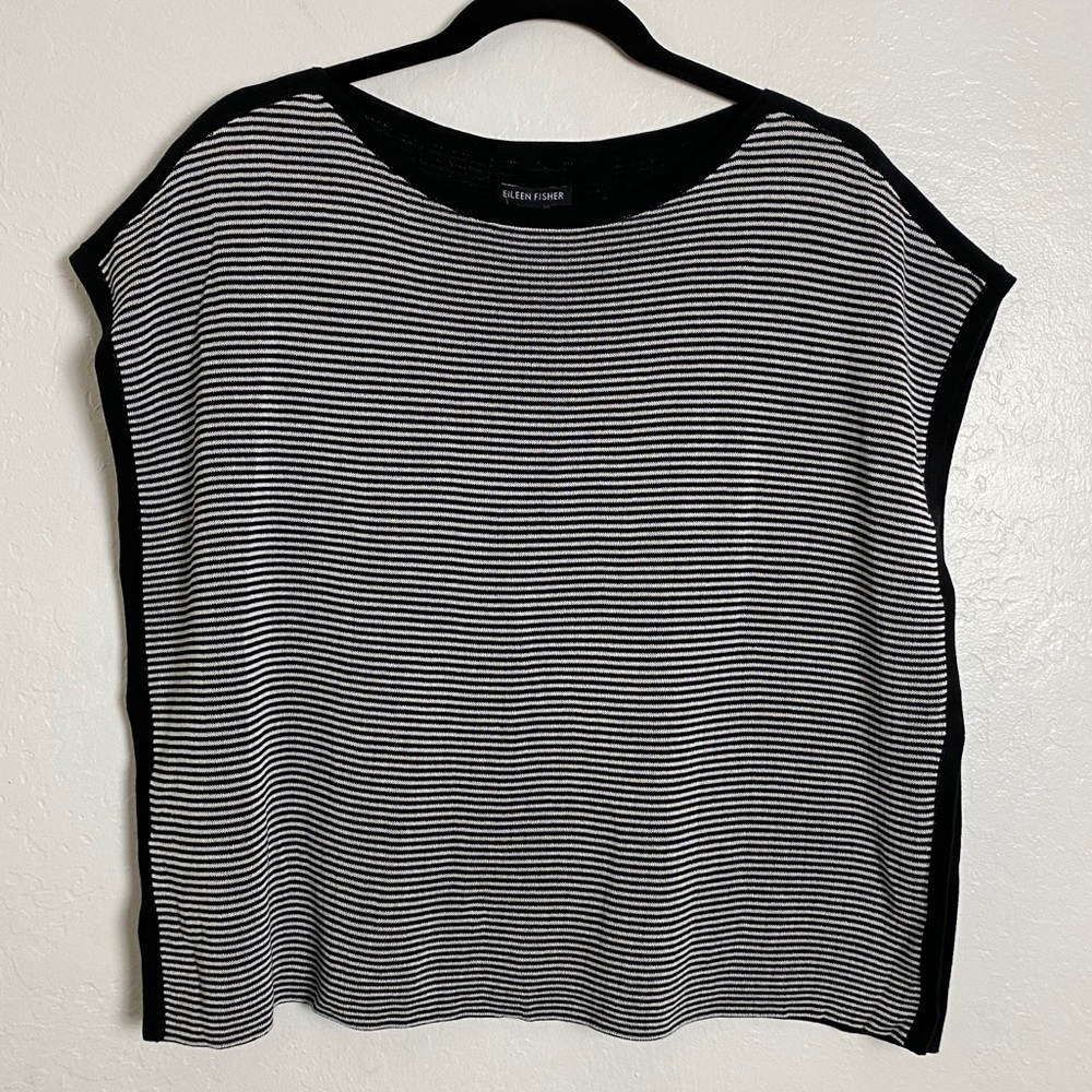 Eileen Fisher Black White Stripe Knit Top NWT S/M